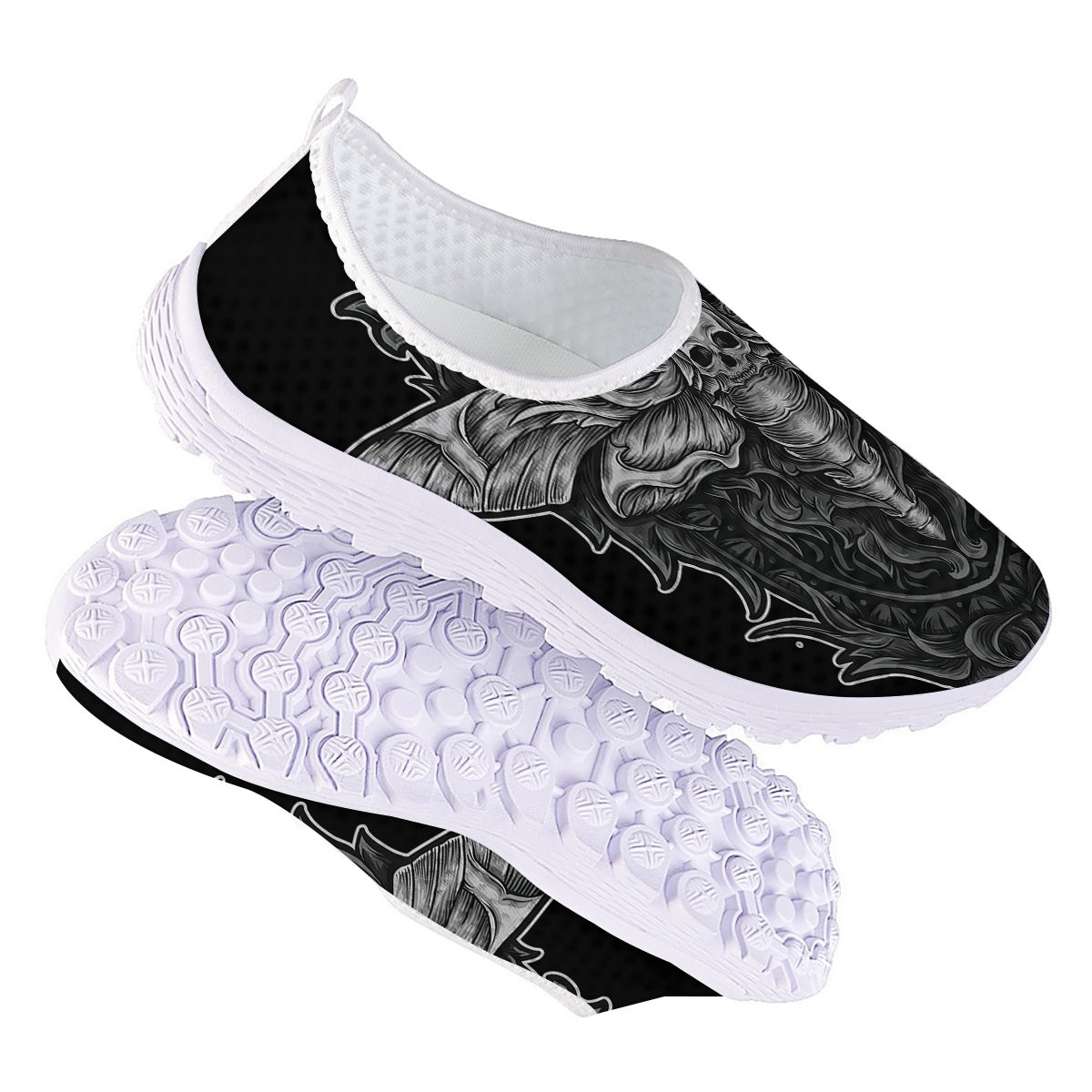 Grey Moth Skull Print Nurse Shoes-grizzshop