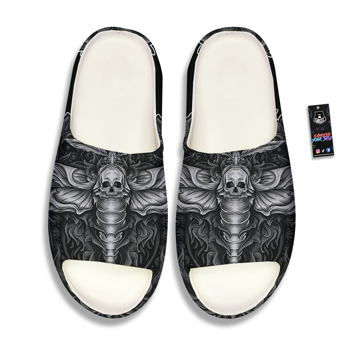 Grey Moth Skull Print Sandals-grizzshop