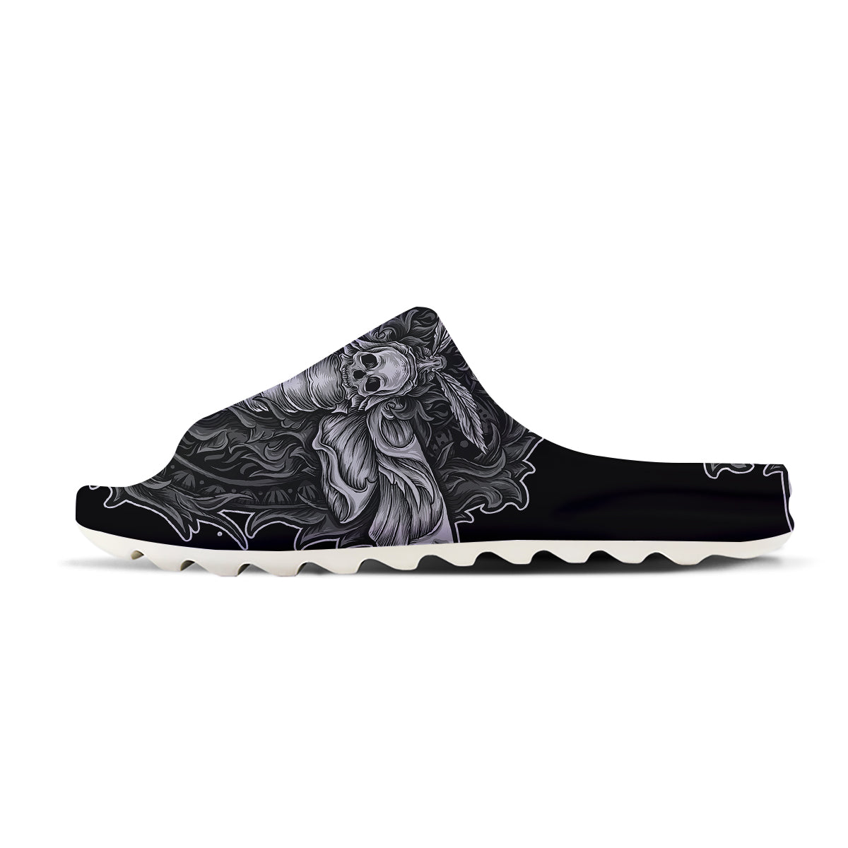 Grey Moth Skull Print Sandals-grizzshop