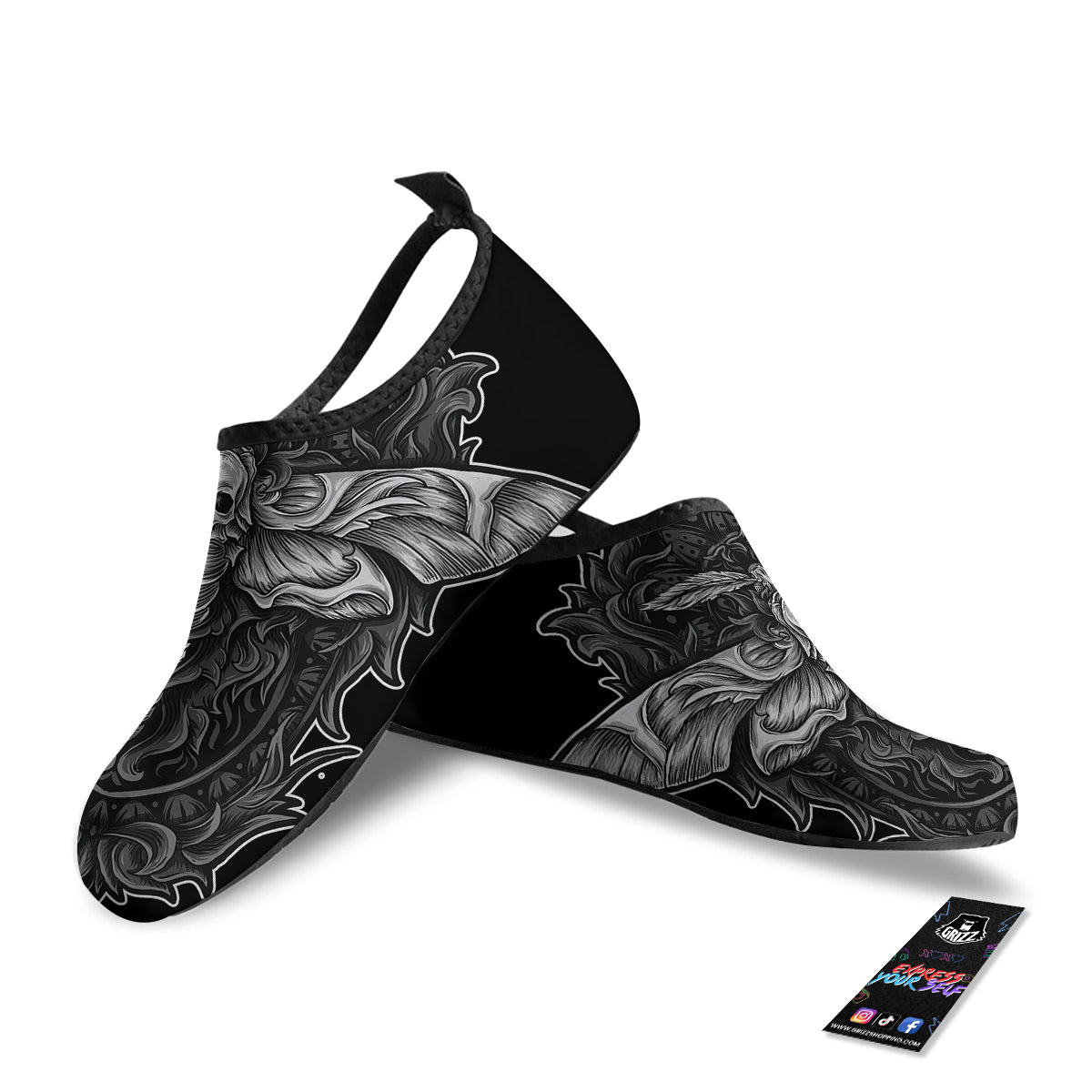 Grey Moth Skull Print Water Shoes-grizzshop