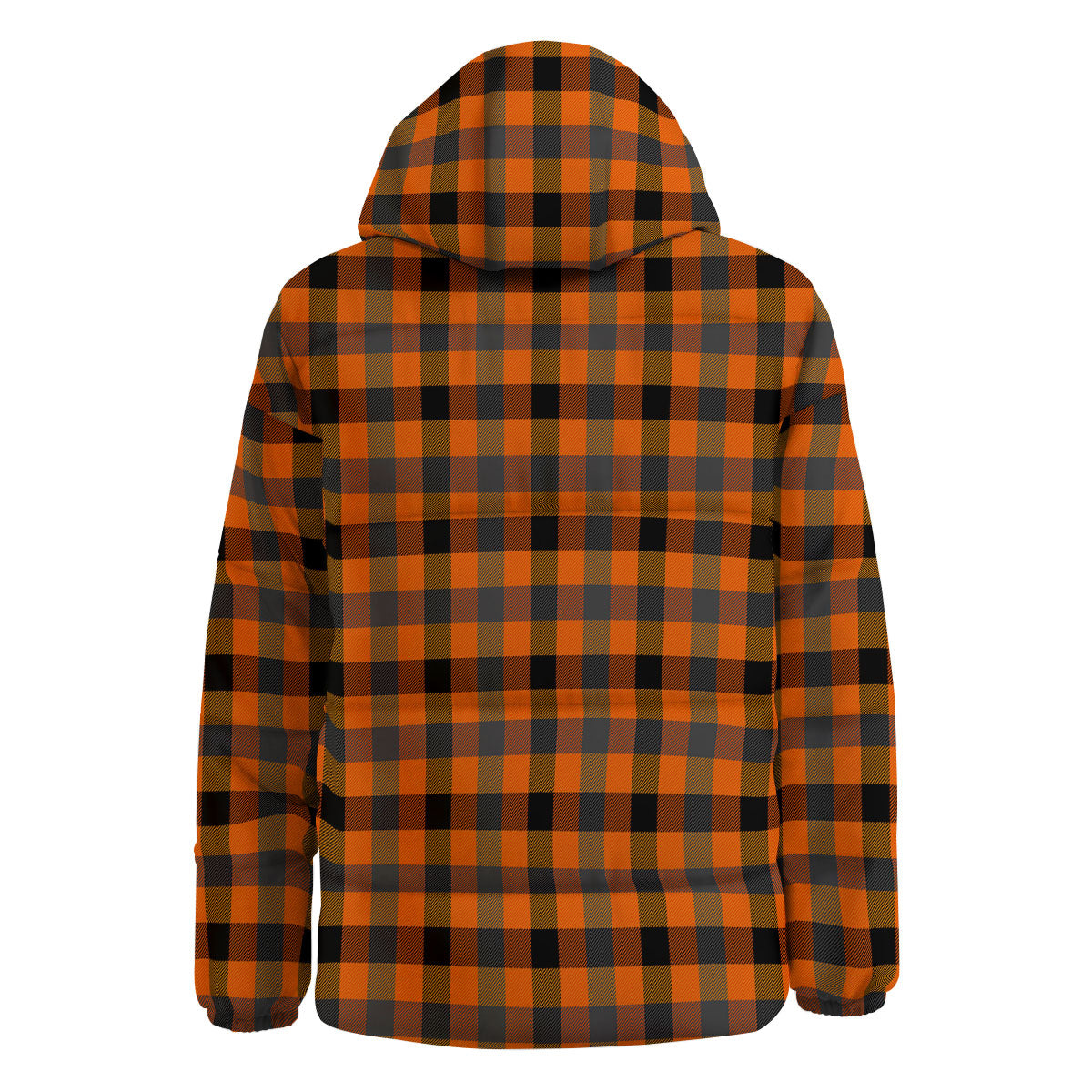 Grey Orange And White Tartan Print Pattern Down Jacket-grizzshop