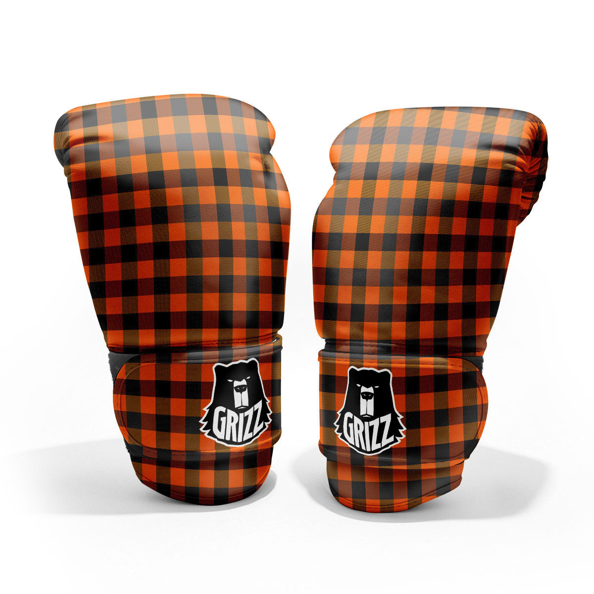 Grey Orange And White Tartan Print Pattern Pro Boxing Glove