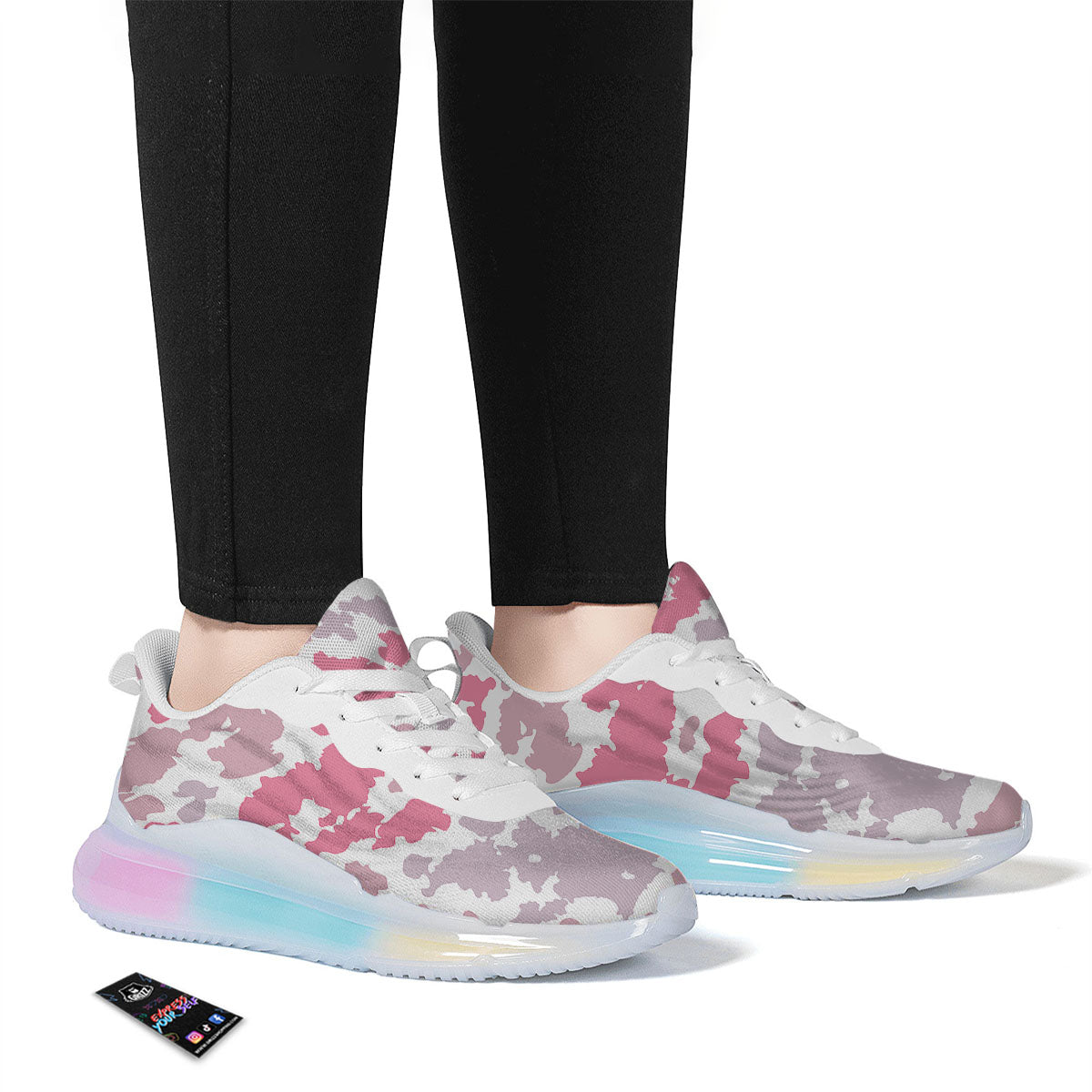 Grey Pink And White Camo Print Running Sneakers-grizzshop