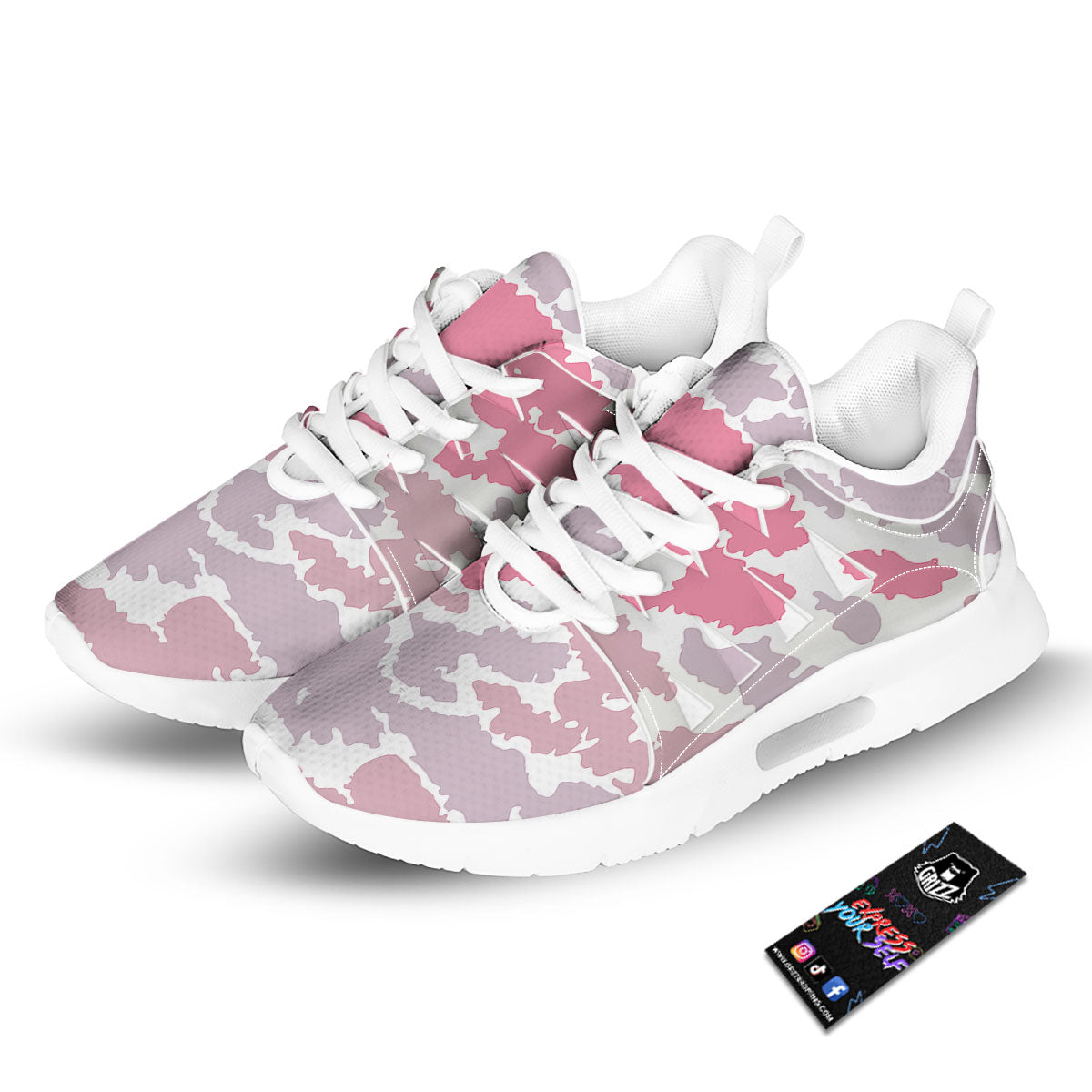 Grey Pink And White Camo Print Tennis Shoes-grizzshop
