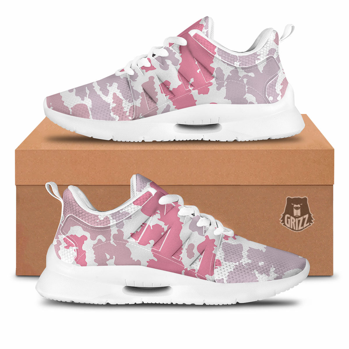 Grey Pink And White Camo Print Tennis Shoes-grizzshop