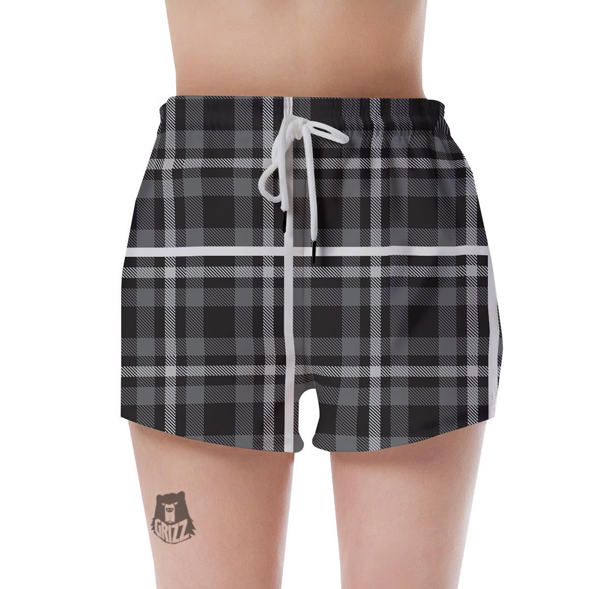 Grey Plaid Tartan Women's Shorts-grizzshop