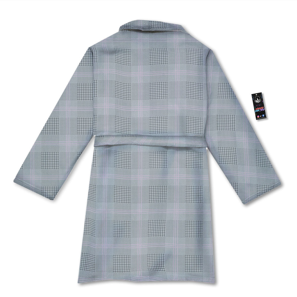 Grey Prince Of Wales Check Print Bathrobe-grizzshop