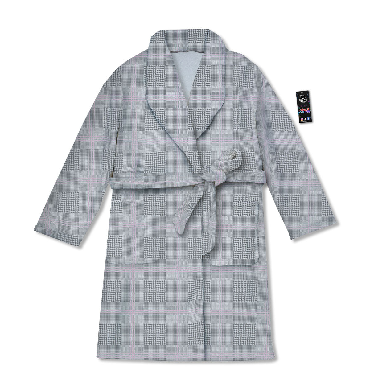 Grey Prince Of Wales Check Print Bathrobe-grizzshop
