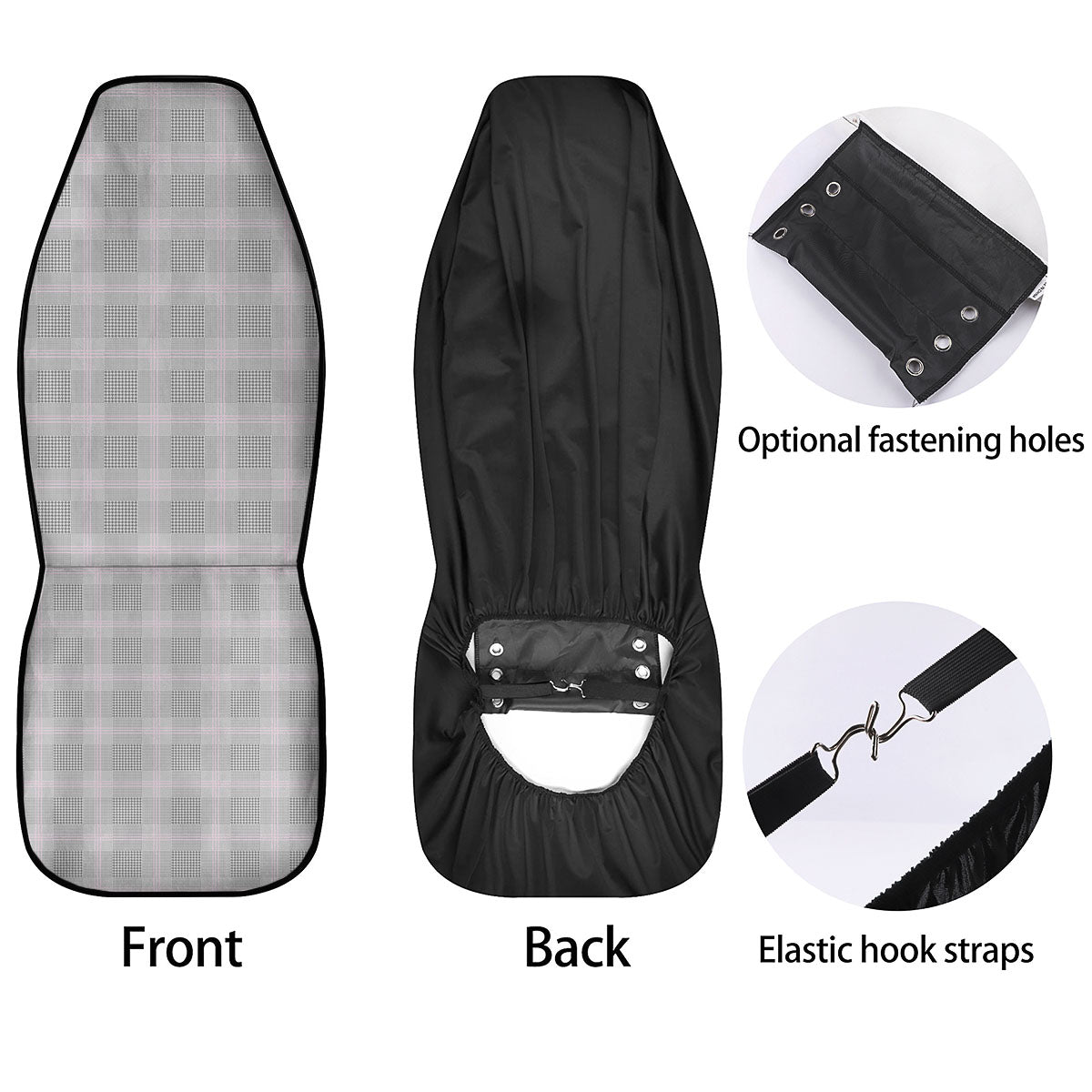 Grey Prince Of Wales Check Print Car Seat Covers-grizzshop