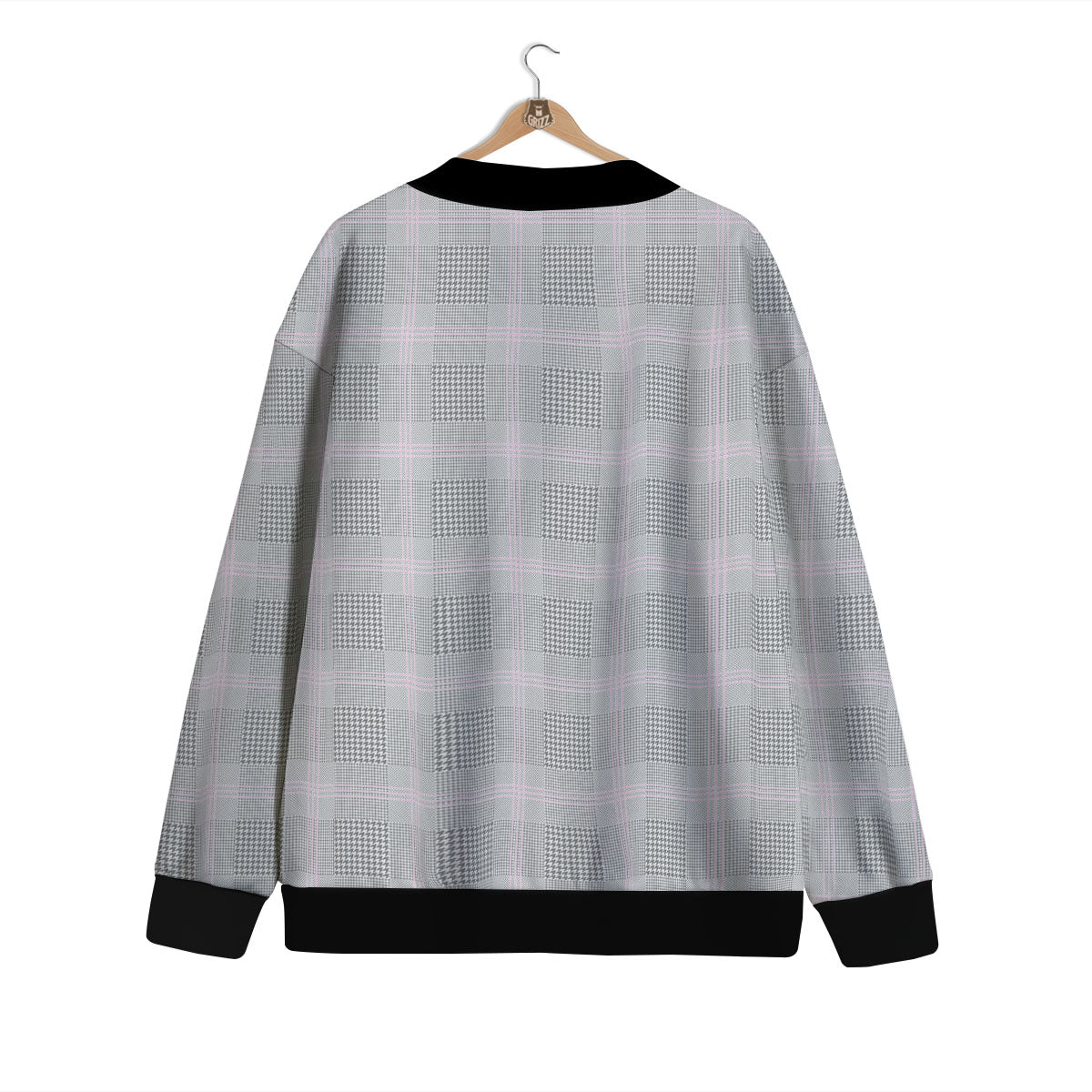 Grey Prince Of Wales Check Print Cardigan-grizzshop