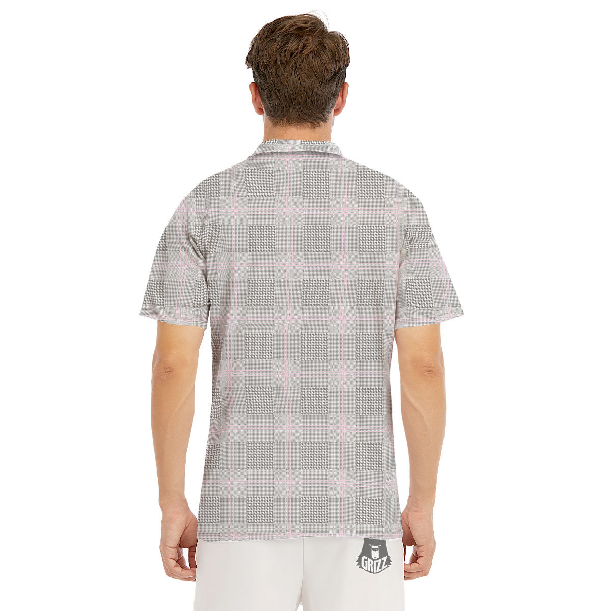 Grey Prince Of Wales Check Print Men's Golf Shirts-grizzshop