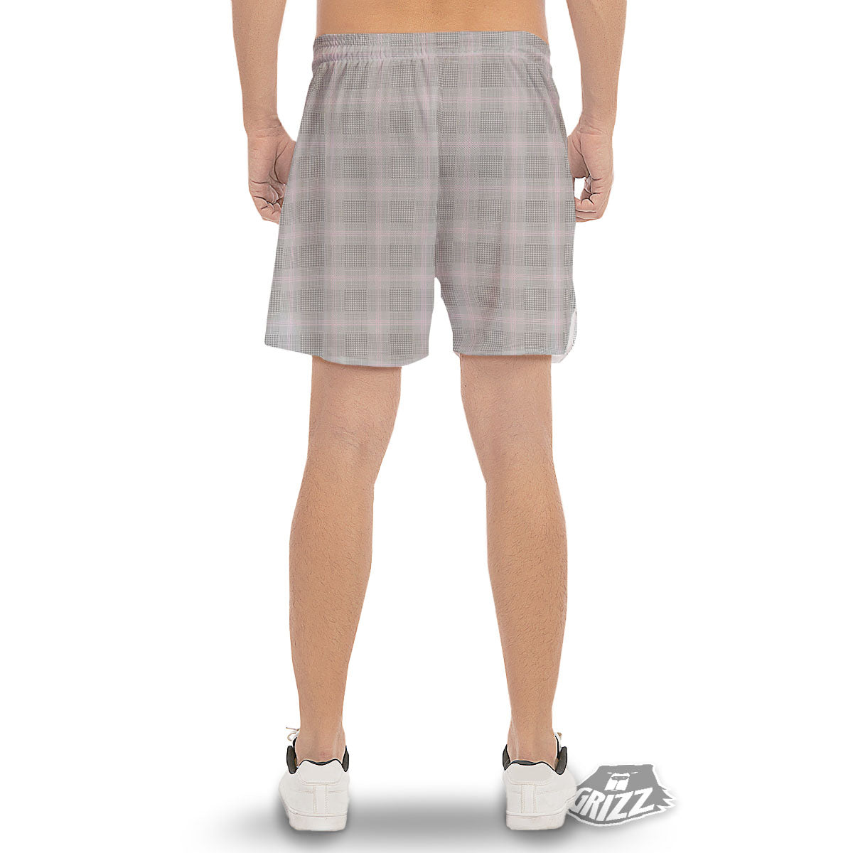 Grey Prince Of Wales Check Print Men's Gym Shorts-grizzshop
