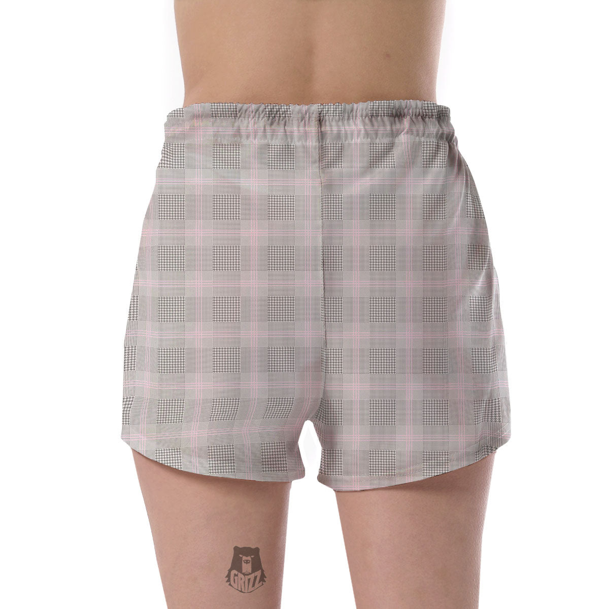 Grey Prince Of Wales Check Print Women's Shorts-grizzshop