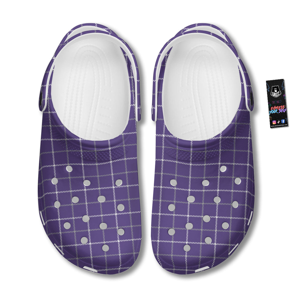 Grey Purple And White Tattersall Print Pattern Clog-grizzshop
