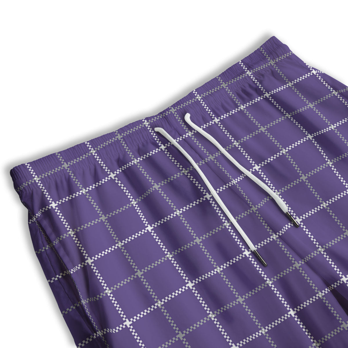 Grey Purple And White Tattersall Print Pattern Men's Athletic Shorts