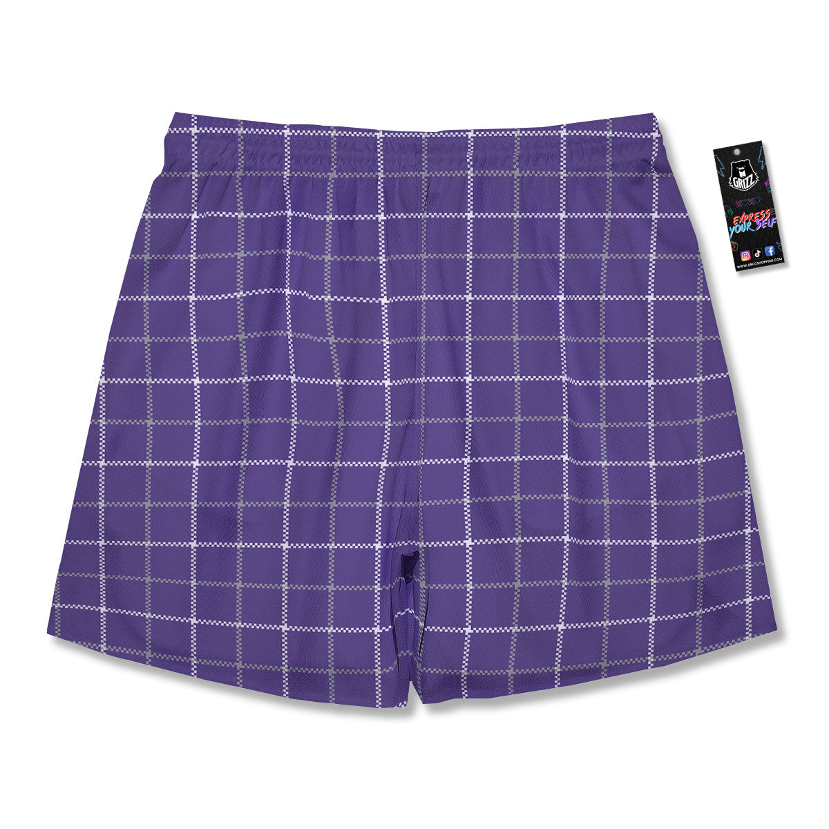 Grey Purple And White Tattersall Print Pattern Men's Running Shorts-grizzshop