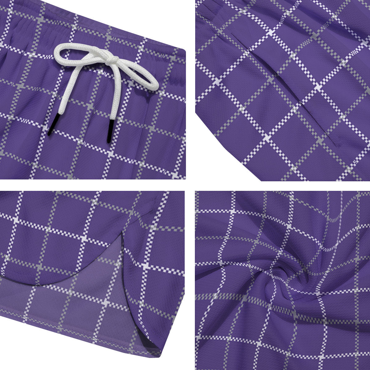 Grey Purple And White Tattersall Print Pattern Men's Running Shorts-grizzshop