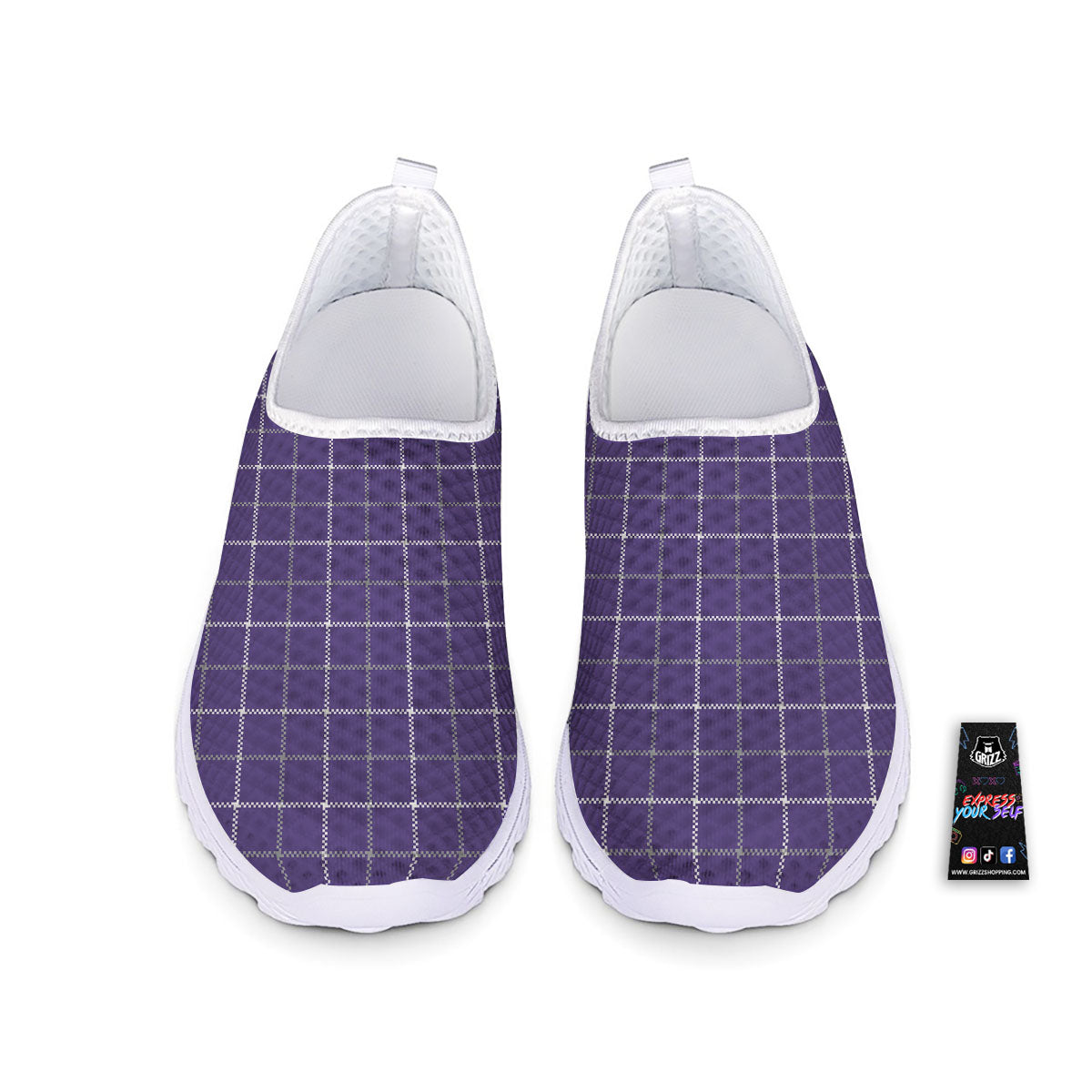 Grey Purple And White Tattersall Print Pattern Nurse Shoes-grizzshop