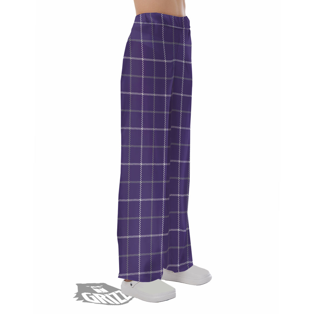 Grey Purple And White Tattersall Print Pattern Pajama Pants-grizzshop