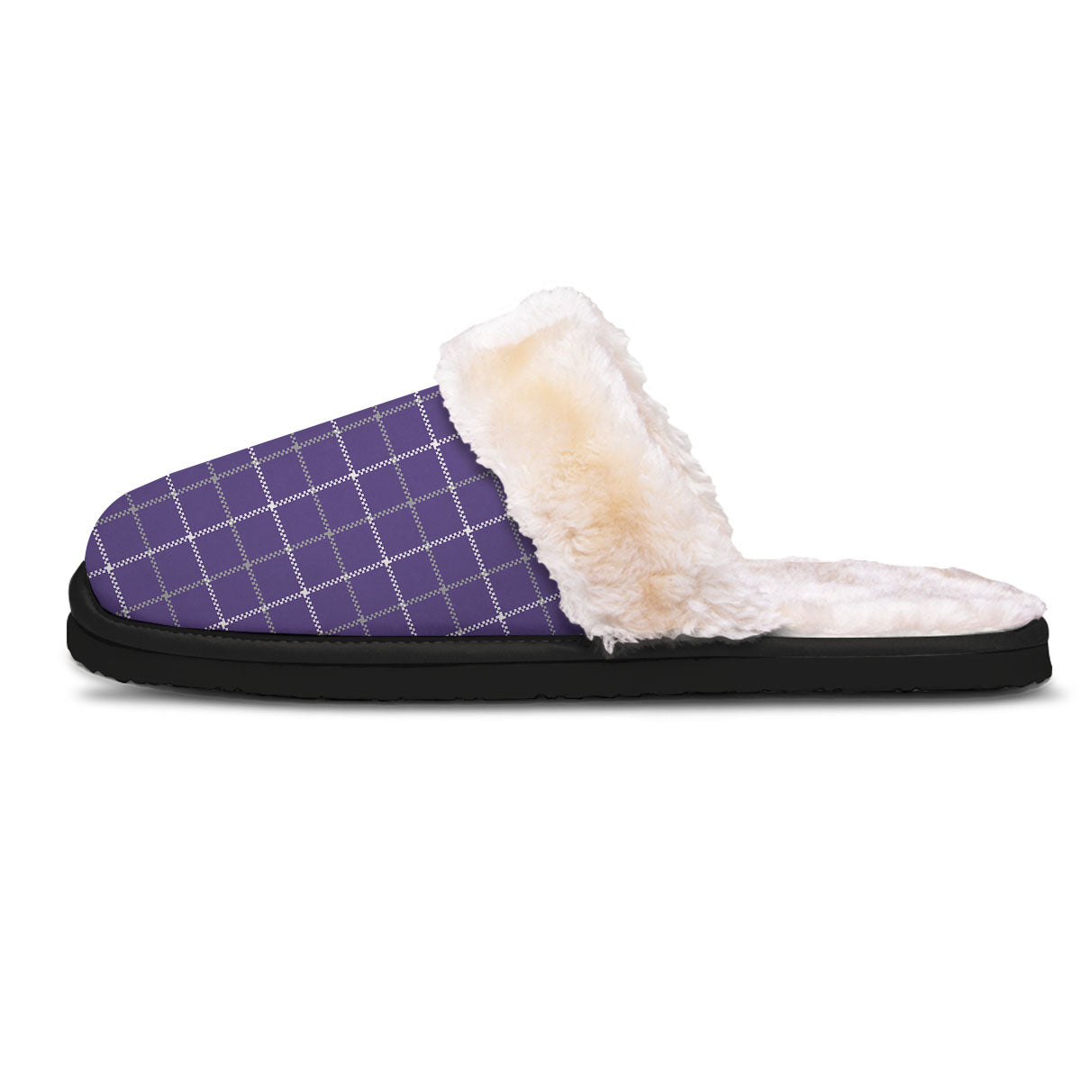 Grey Purple And White Tattersall Print Pattern Slippers-grizzshop