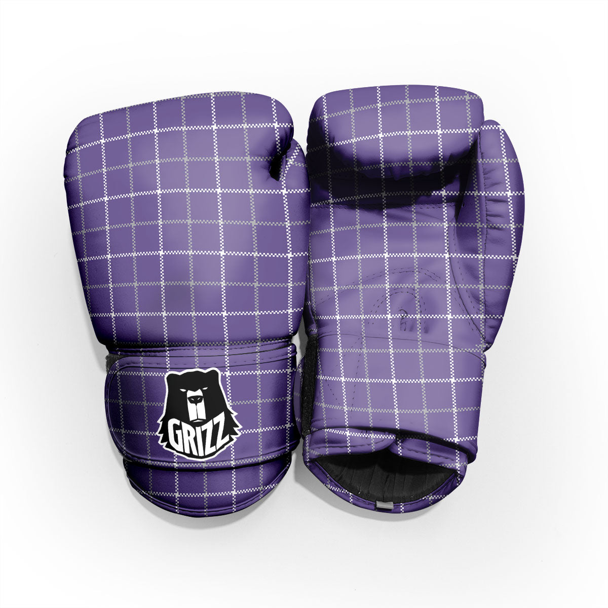 Grey Purple And White Tattersall Print Pattern Pro Boxing Glove
