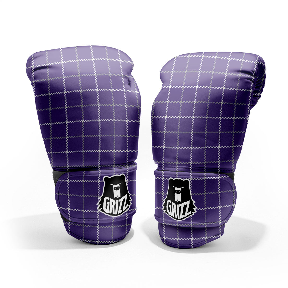 Grey Purple And White Tattersall Print Pattern Pro Boxing Glove