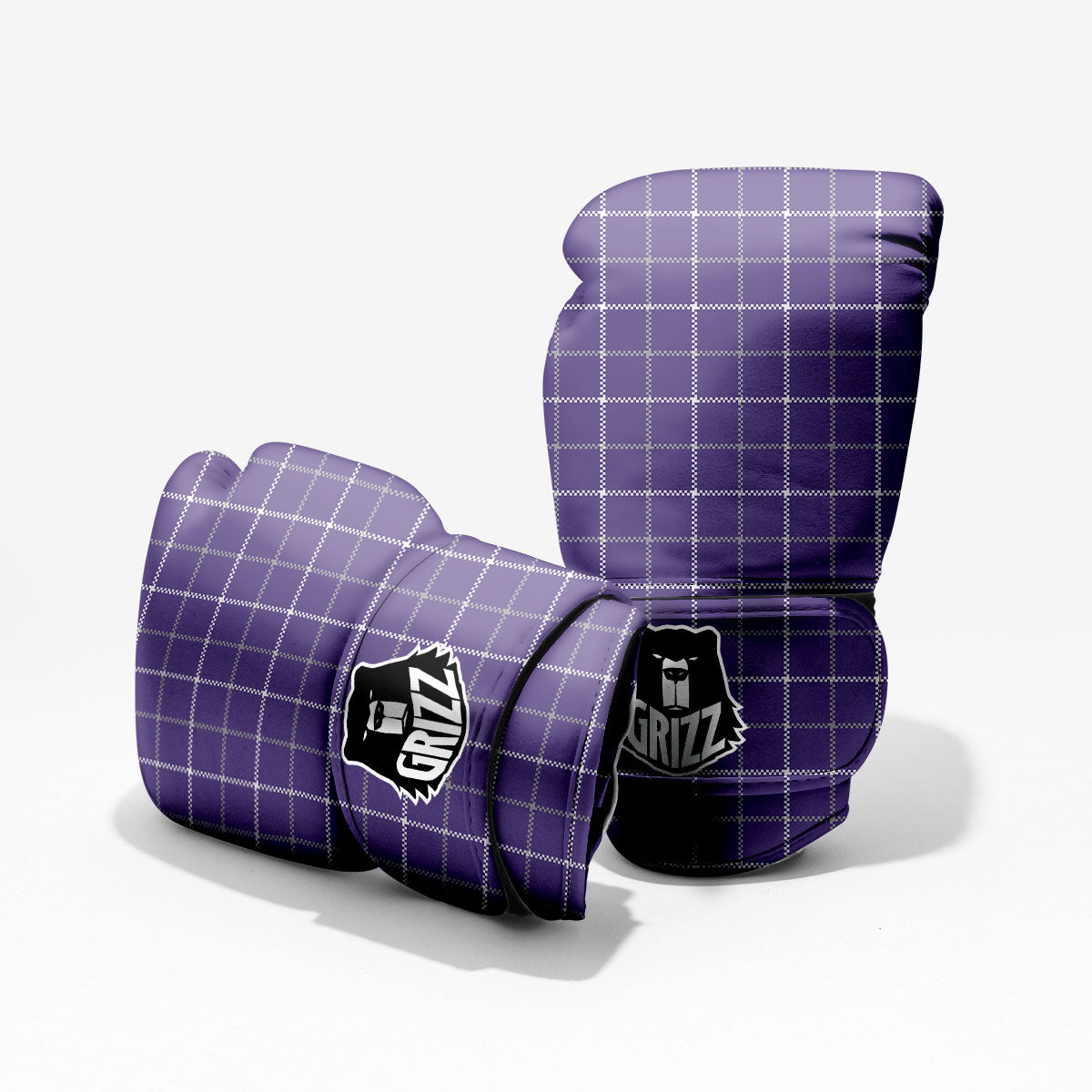 Grey Purple And White Tattersall Print Pattern Pro Boxing Glove