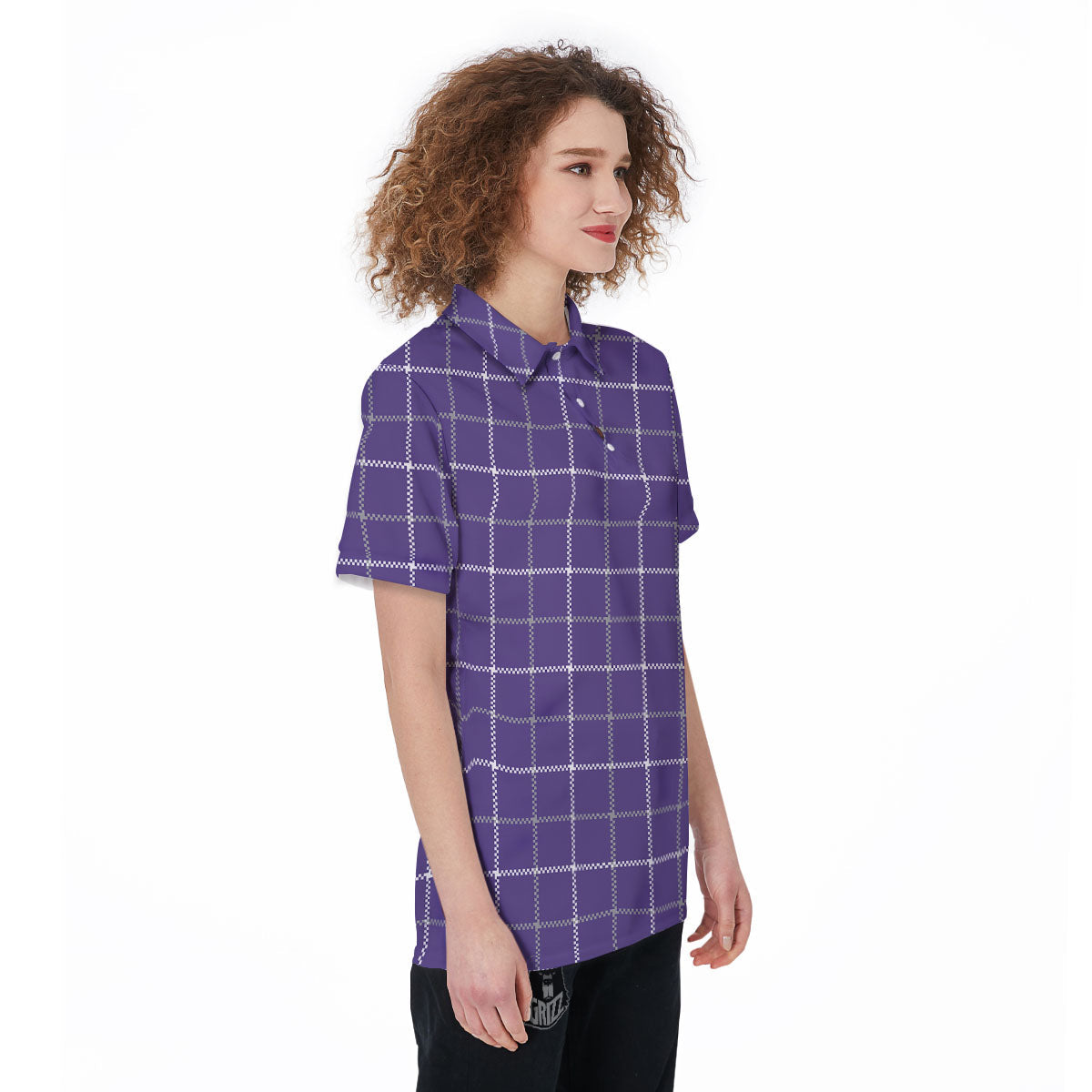 Grey Purple And White Tattersall Print Pattern Women's Golf Shirts-grizzshop