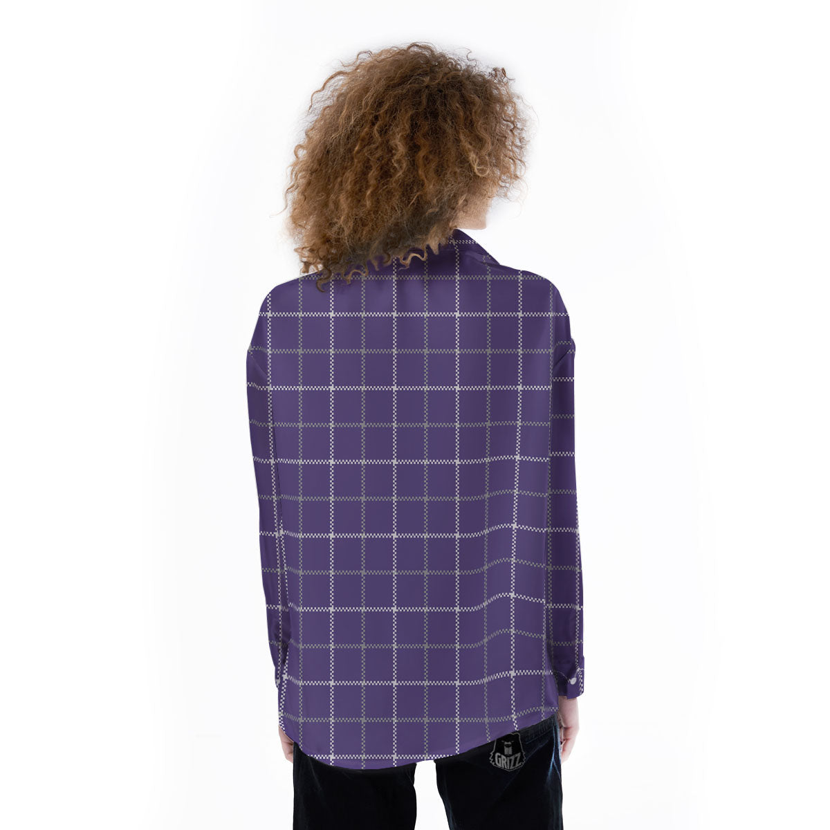 Grey Purple And White Tattersall Print Pattern Women's Long Sleeve Shirts-grizzshop