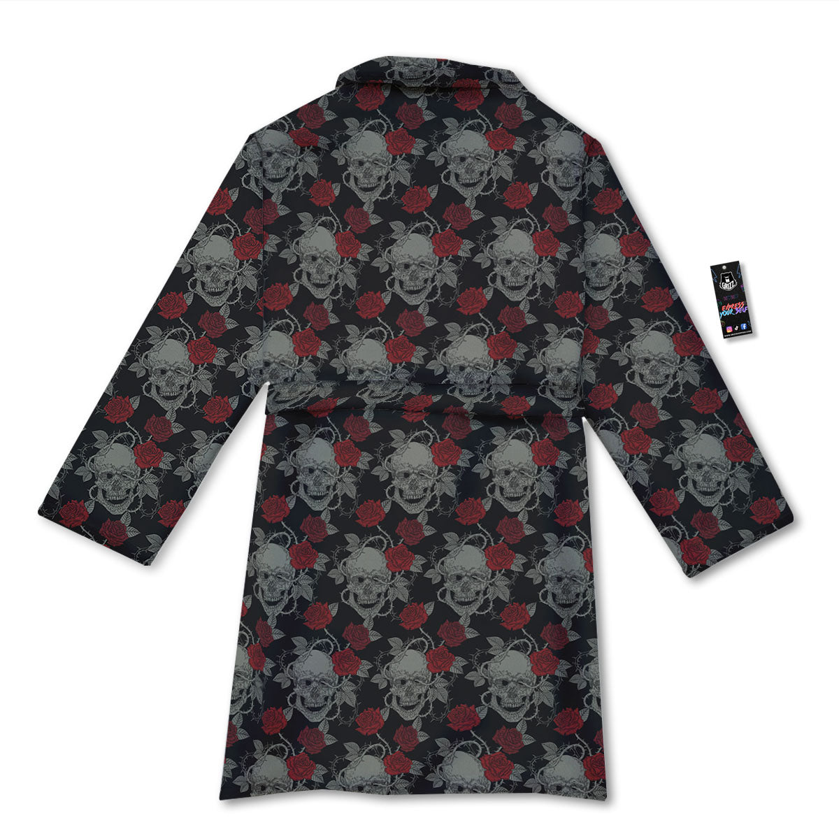 Grey Skull Red Rose Print Pattern Bathrobe-grizzshop
