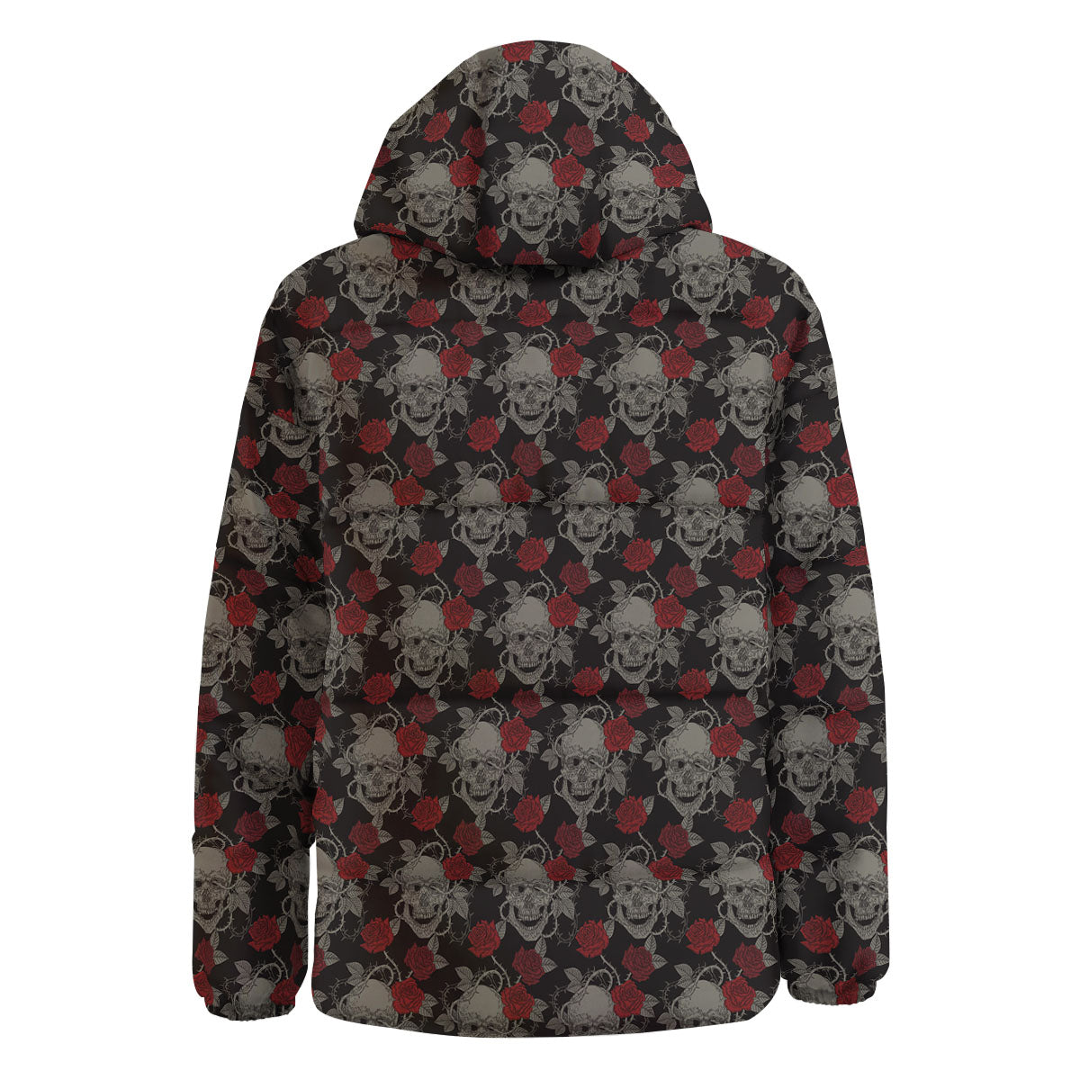Grey Skull Red Rose Print Pattern Down Jacket-grizzshop