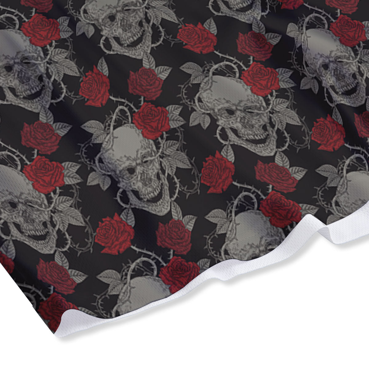 Grey Skull Red Rose Print Pattern Mesh Shorts