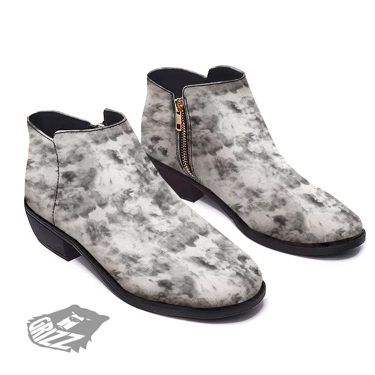 Grey Smoke Marble Print Pattern Ankle Boots-grizzshop
