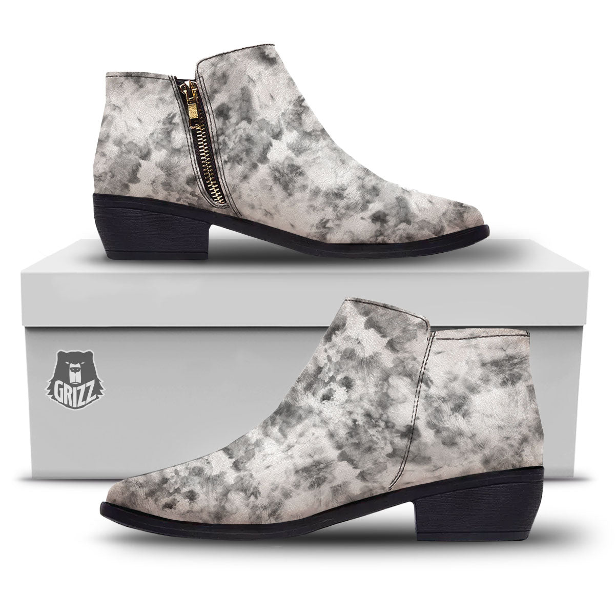 Grey Smoke Marble Print Pattern Ankle Boots-grizzshop