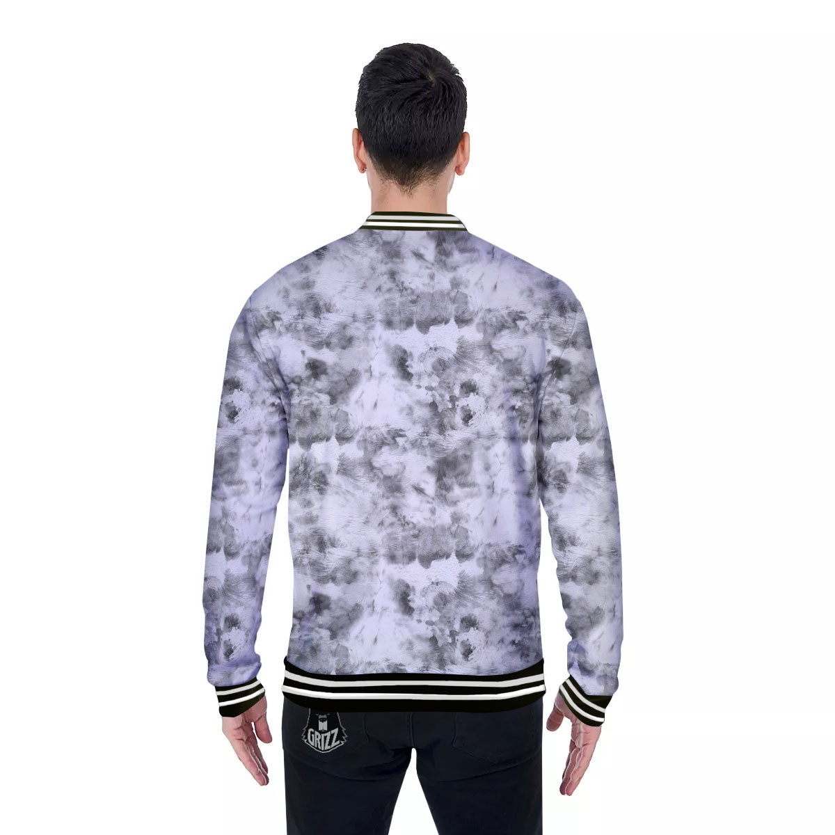 Grey Smoke Marble Print Pattern Baseball Jacket-grizzshop