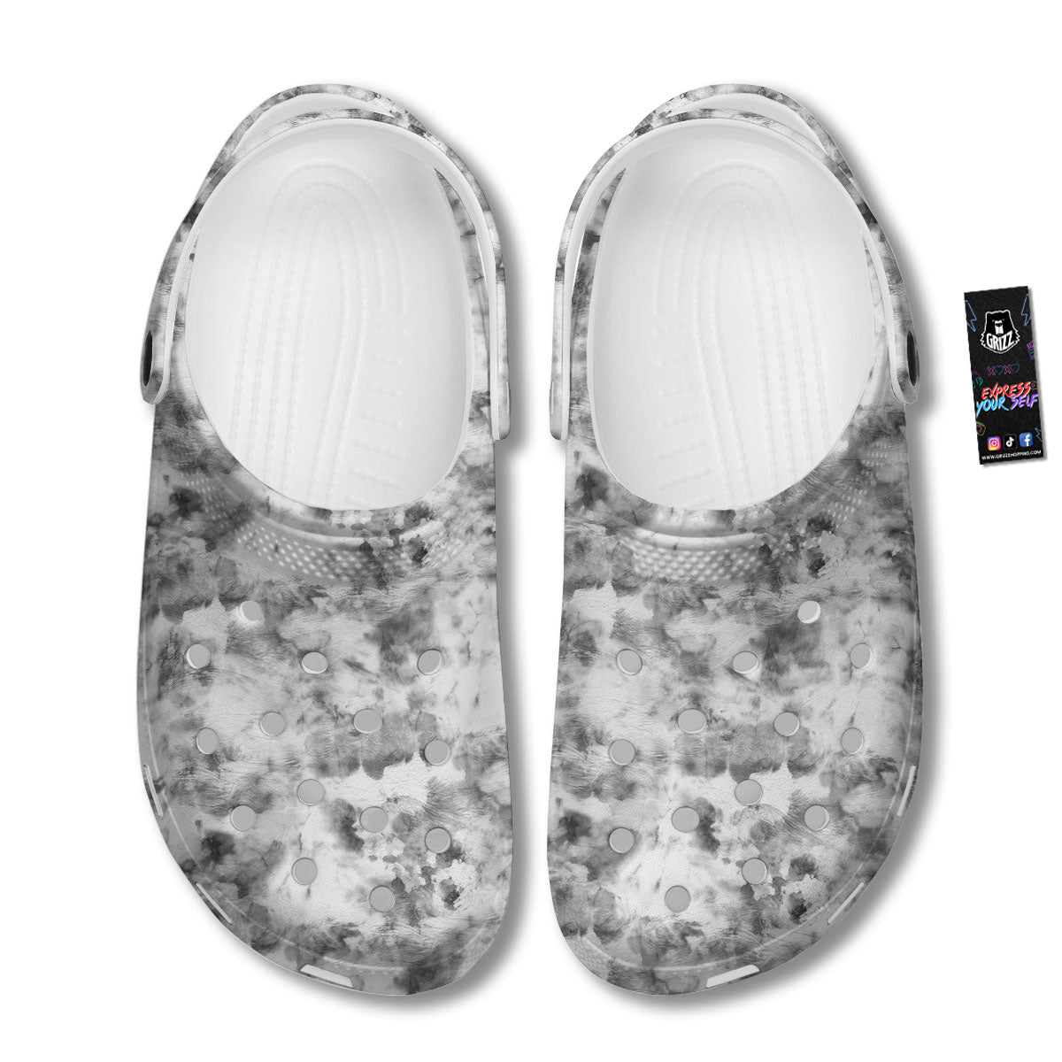 Grey Smoke Marble Print Pattern Clog-grizzshop
