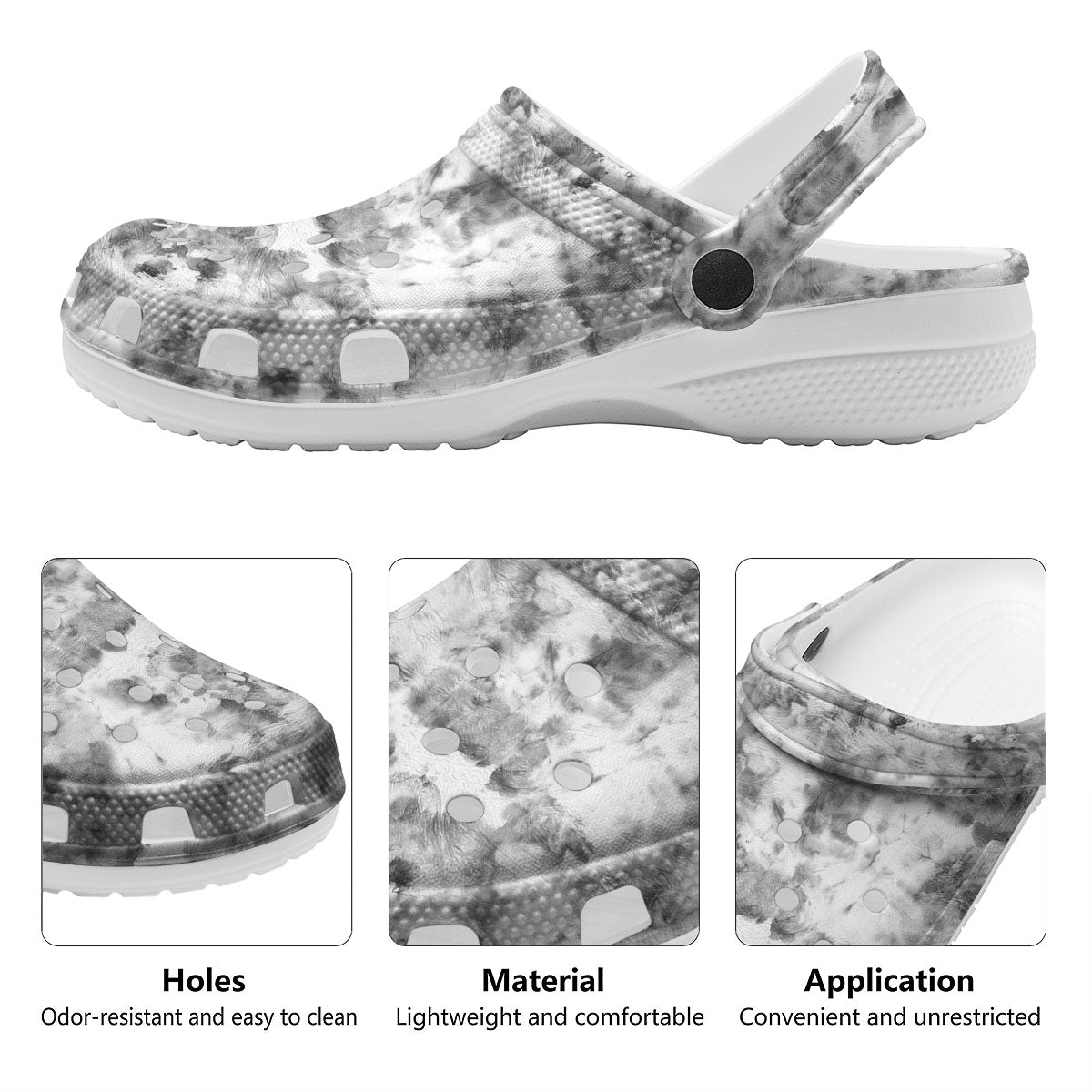 Grey Smoke Marble Print Pattern Clog-grizzshop