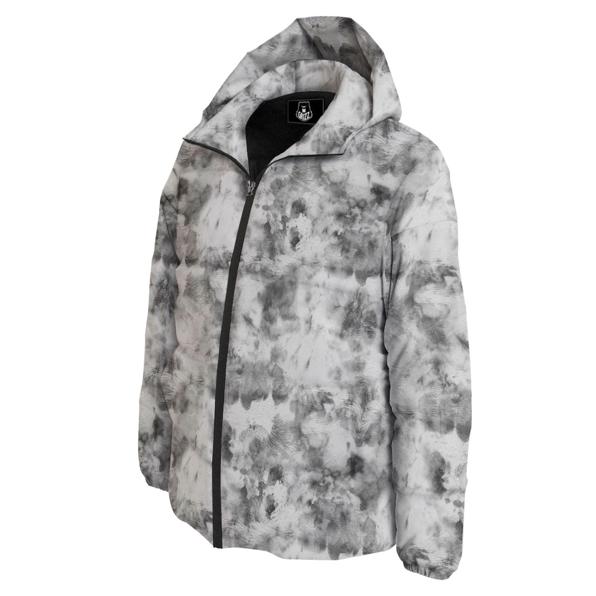 Grey Smoke Marble Print Pattern Down Jacket-grizzshop