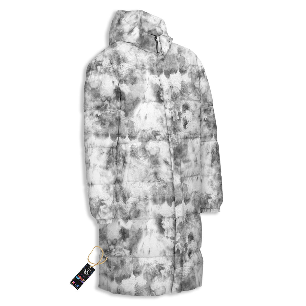 Grey Smoke Marble Print Pattern Long Down Jacket-grizzshop