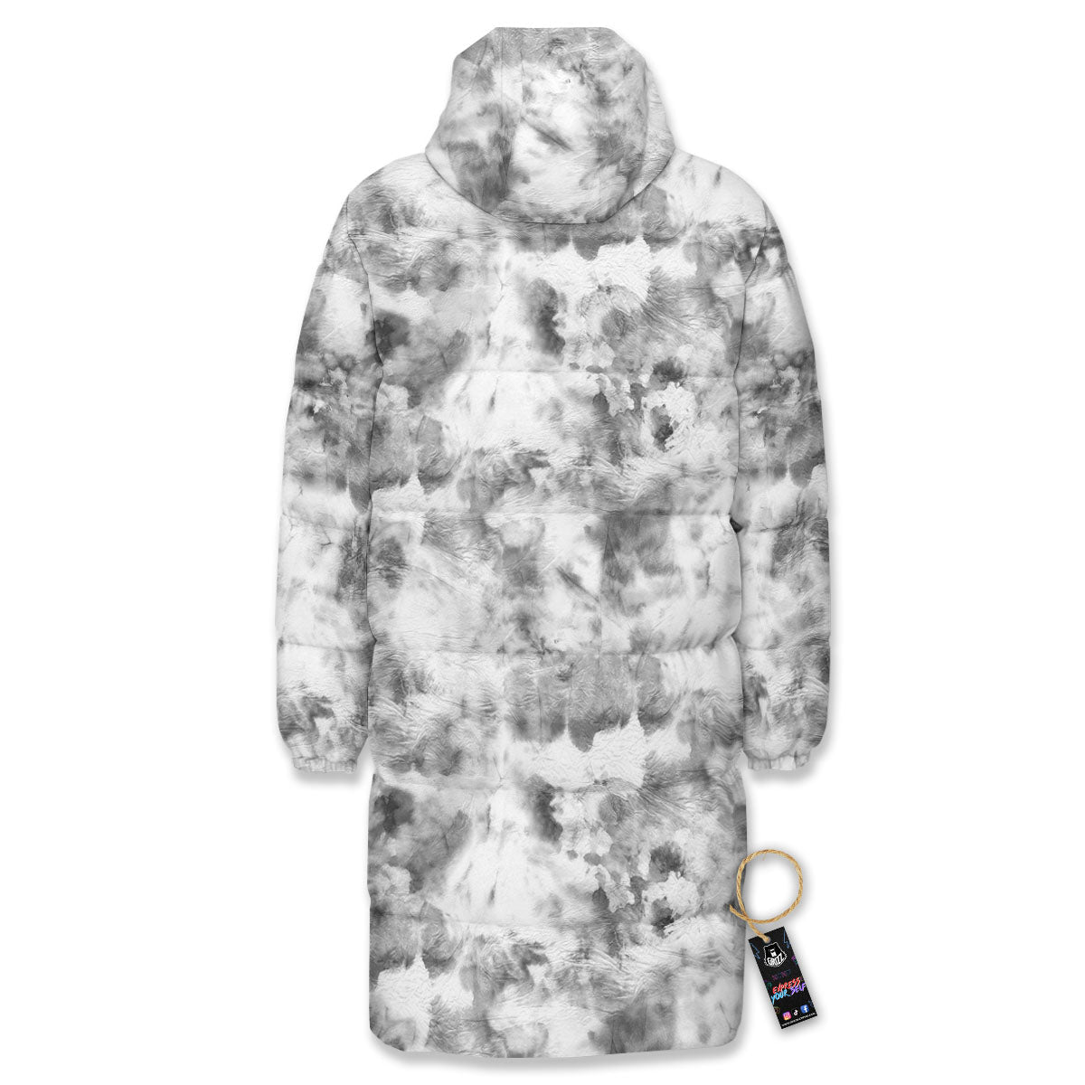 Grey Smoke Marble Print Pattern Long Down Jacket-grizzshop