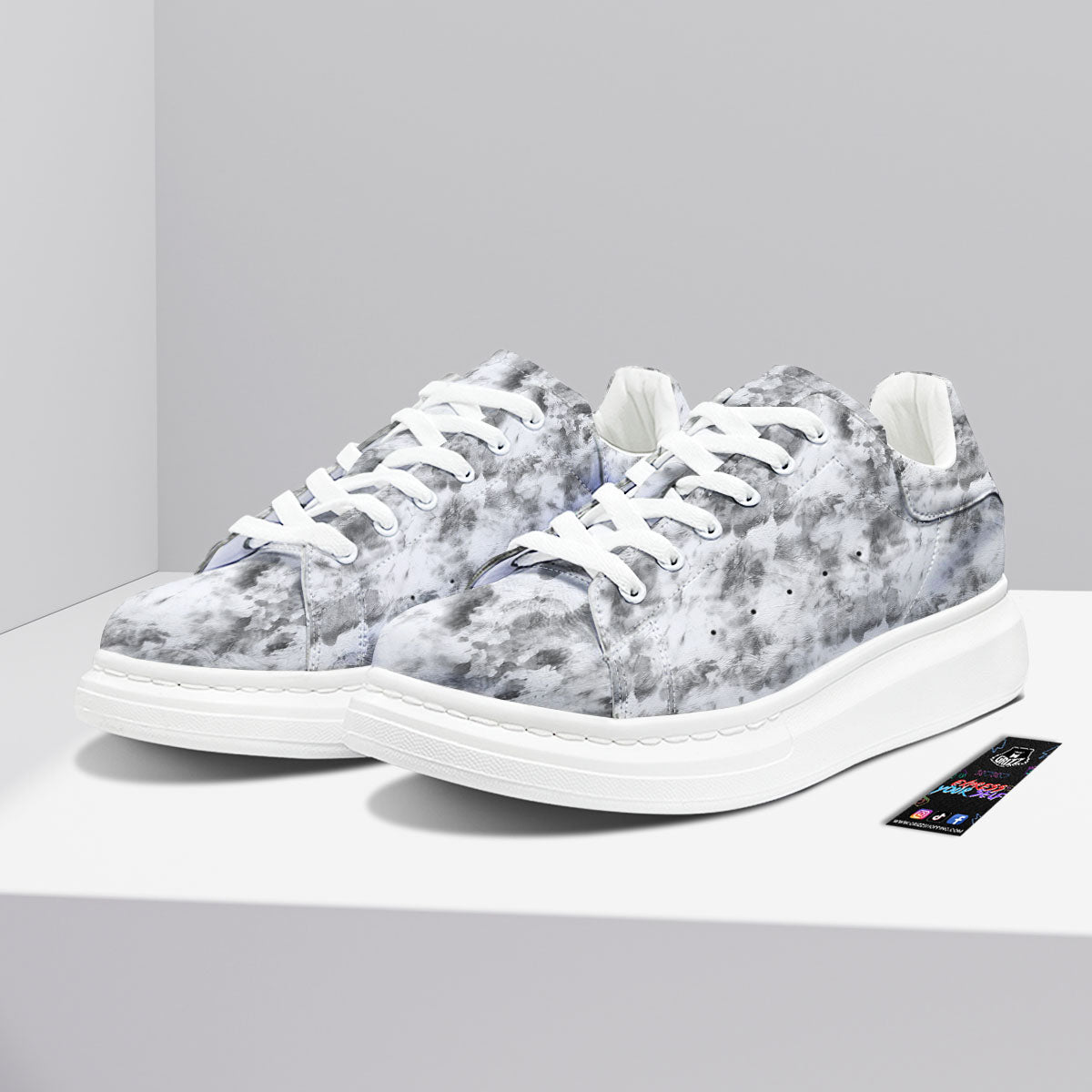 Grey Smoke Marble Print Pattern Platform Shoes-grizzshop