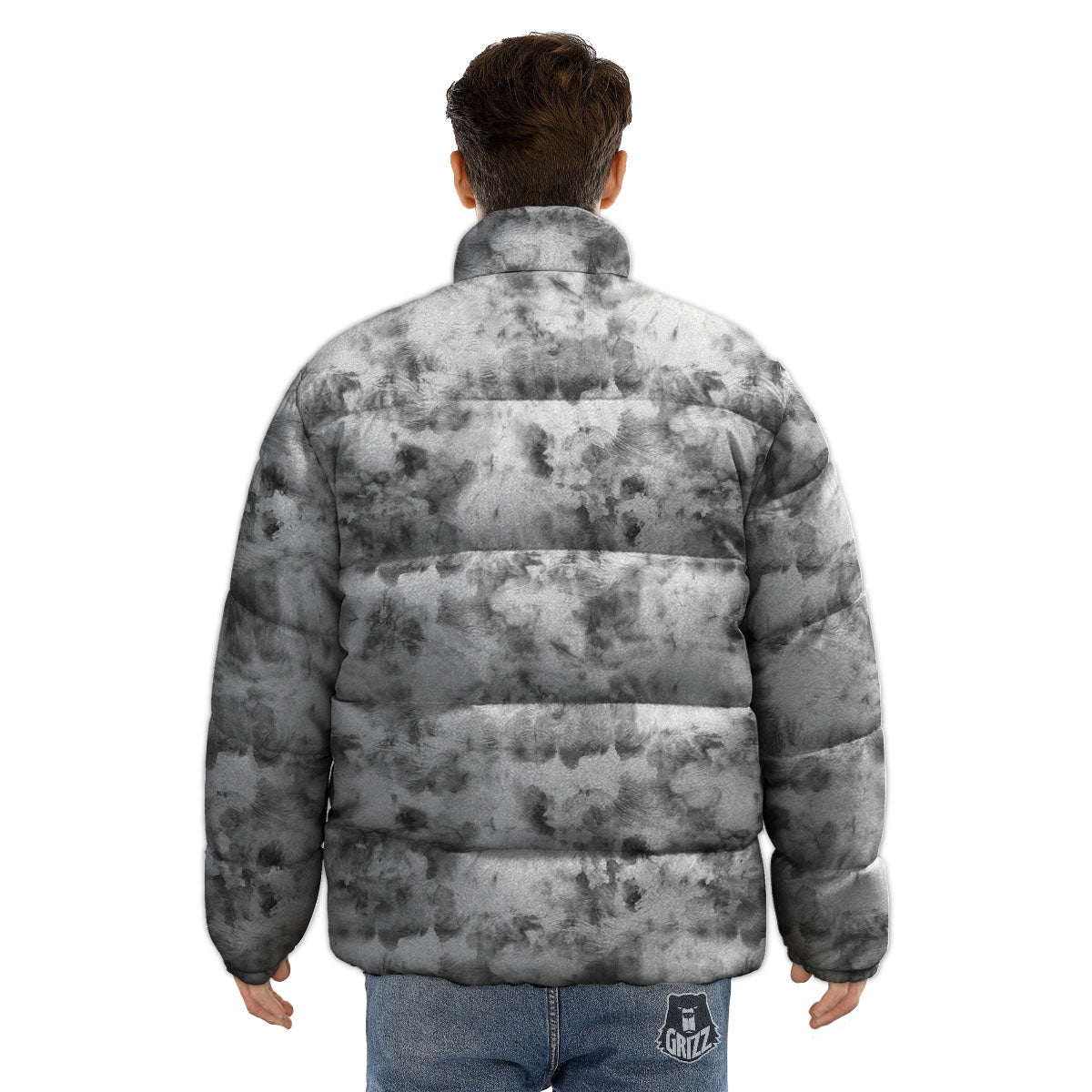 Grey Smoke Marble Print Pattern Puffer Jacket-grizzshop