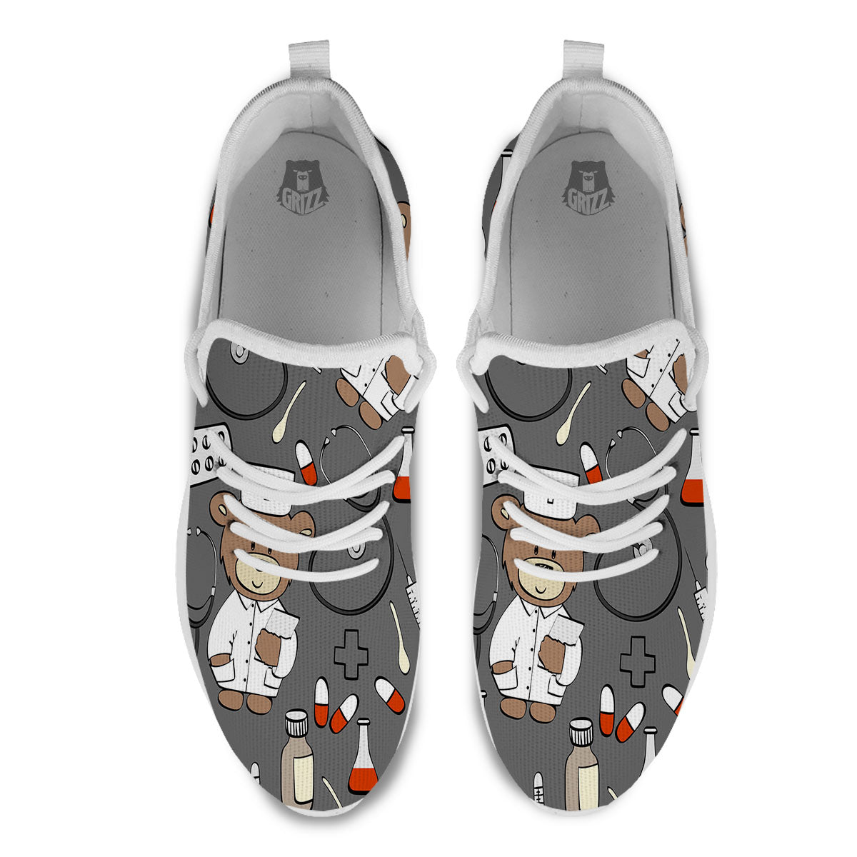 Grey Teddy Bear Nurse White Athletic Shoes-grizzshop