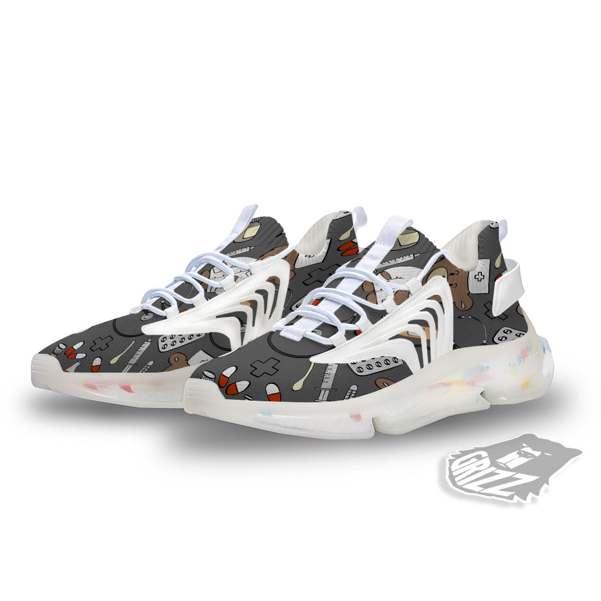 Grey Teddy Bear Nurse White Gym Shoes-grizzshop