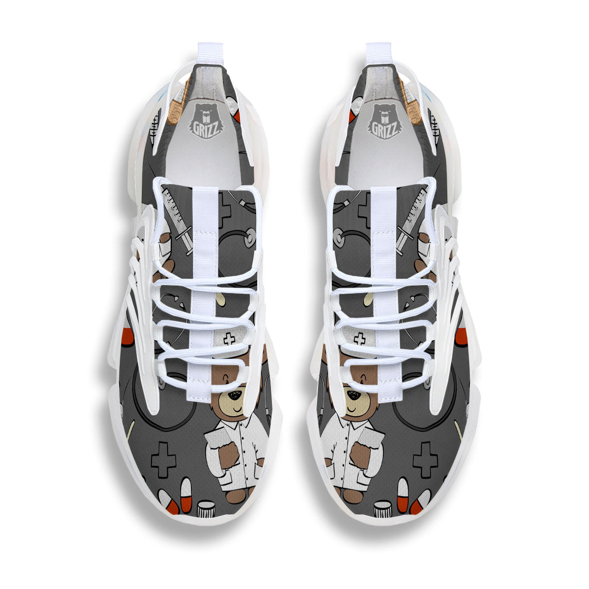 Grey Teddy Bear Nurse White Gym Shoes-grizzshop