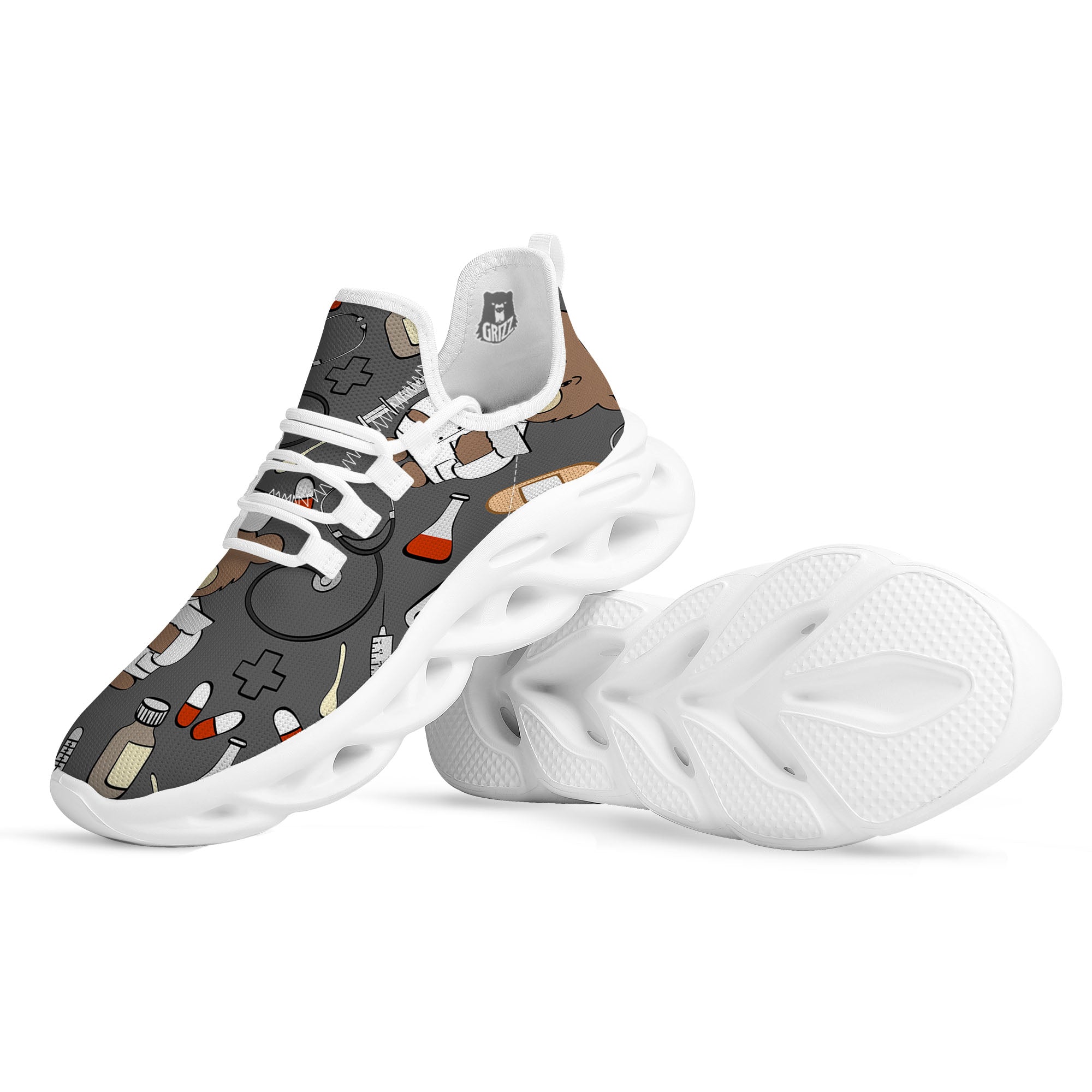 Grey Teddy Bear Nurse White Running Shoes-grizzshop