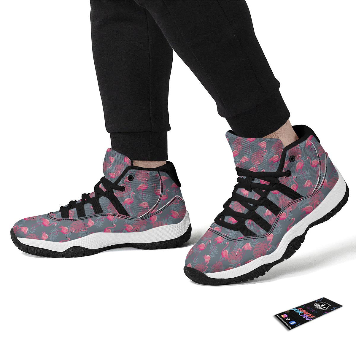 Grey Tropical Flamingo Black Bball Shoes-grizzshop