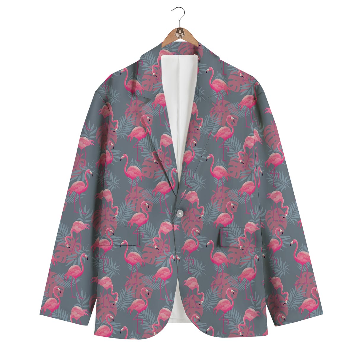 Grey Tropical Flamingo Men's Blazer-grizzshop