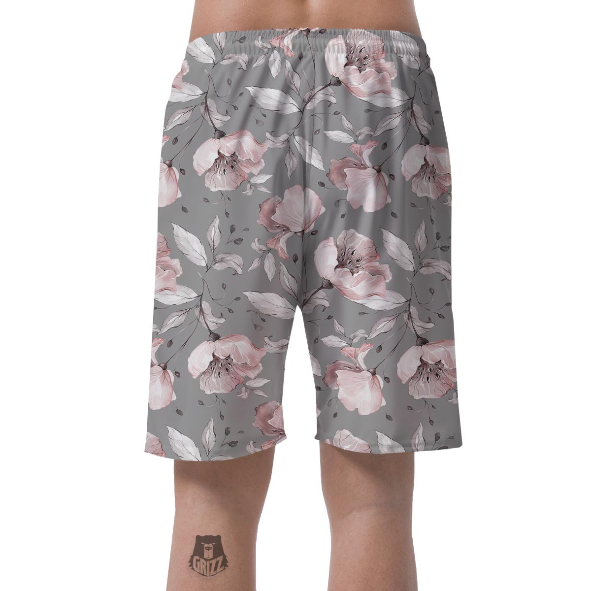 Grey Vintage Floral Print Men's Shorts-grizzshop