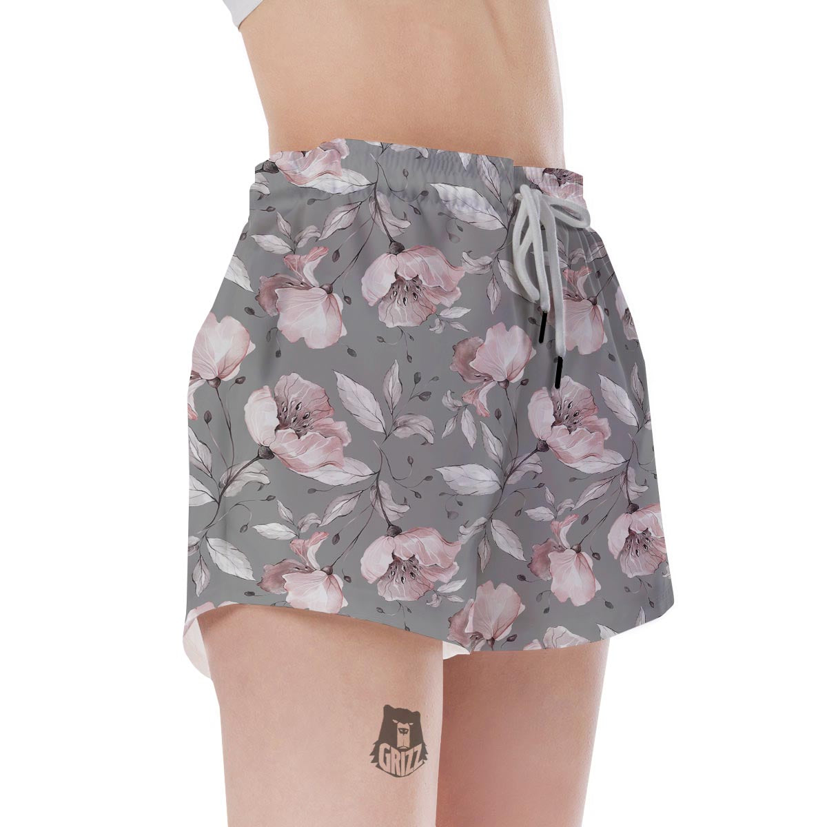 Grey Vintage Floral Print Women's Shorts-grizzshop
